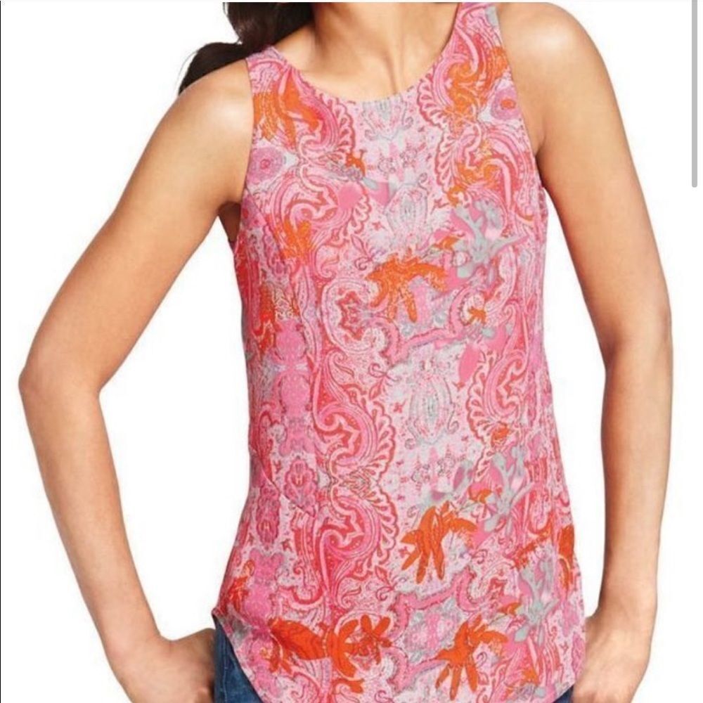 CAbi Jubilee sleeveless pink damask top size small